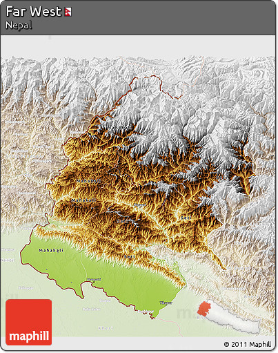 Physical 3D Map of Far West, lighten