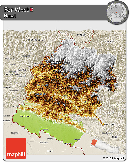 Physical 3D Map of Far West, shaded relief outside