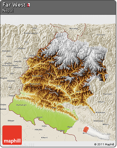 Physical 3D Map of Far West, shaded relief outside