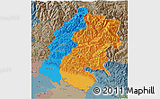 Political 3D Map of Far West, semi-desaturated