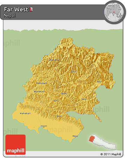 Savanna Style 3D Map of Far West, single color outside