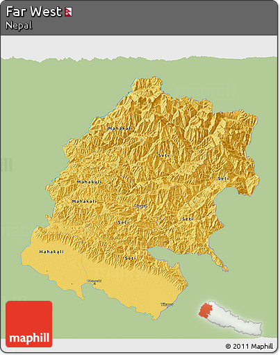 Savanna Style 3D Map of Far West, single color outside