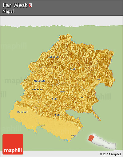 Savanna Style 3D Map of Far West, single color outside
