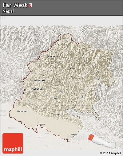 Shaded Relief 3D Map of Far West, lighten