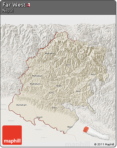 Shaded Relief 3D Map of Far West, lighten
