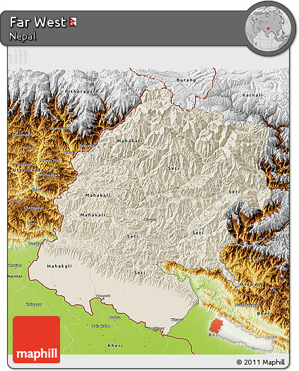 Shaded Relief 3D Map of Far West, physical outside