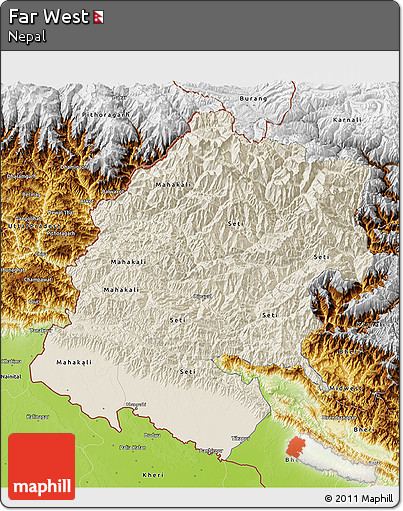 Shaded Relief 3D Map of Far West, physical outside