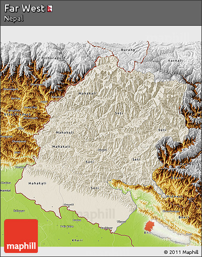 Shaded Relief 3D Map of Far West, physical outside
