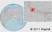 Gray Location Map of Far West, within the entire country, hill shading