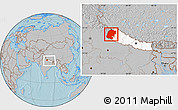 Gray Location Map of Far West, highlighted country, within the entire country, hill shading