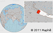 Gray Location Map of Far West, highlighted country, hill shading