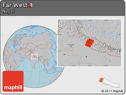 Gray Location Map of Far West, hill shading