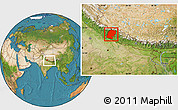 Satellite Location Map of Far West, within the entire country