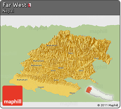 Savanna Style Panoramic Map of Far West, single color outside