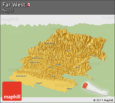 Savanna Style Panoramic Map of Far West, single color outside