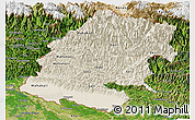 Shaded Relief Panoramic Map of Far West, satellite outside