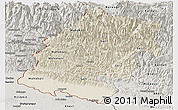 Shaded Relief Panoramic Map of Far West, semi-desaturated