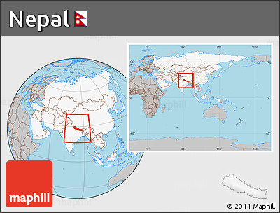 Gray Location Map of Nepal, highlighted continent, within the entire continent