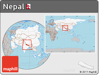 Gray Location Map of Nepal, highlighted continent, within the entire continent