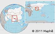 Gray Location Map of Nepal, highlighted continent, within the entire continent