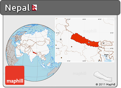 Gray Location Map of Nepal, highlighted continent