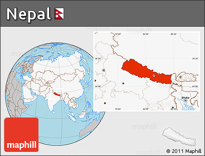 Gray Location Map of Nepal, highlighted continent