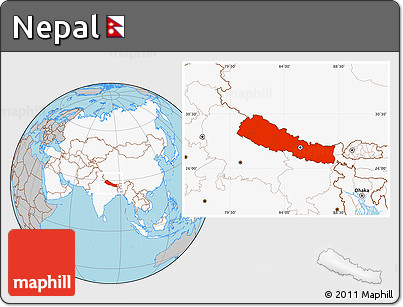 Gray Location Map of Nepal, highlighted continent