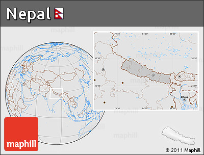 Gray Location Map of Nepal, lighten, desaturated