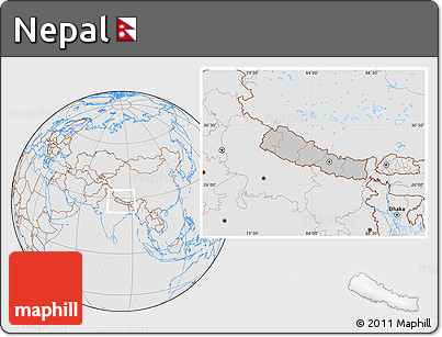 Gray Location Map of Nepal, lighten, desaturated