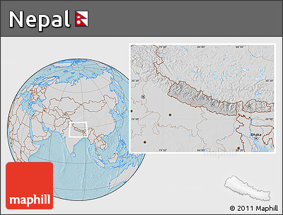 Gray Location Map of Nepal, lighten, desaturated, land only, hill shading