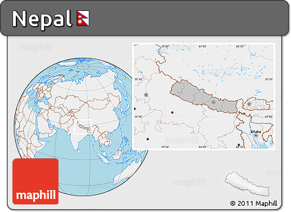 Gray Location Map of Nepal, lighten, land only