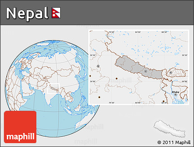 Gray Location Map of Nepal, lighten, land only