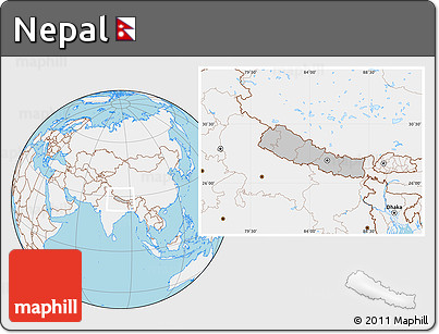 Gray Location Map of Nepal, lighten, land only