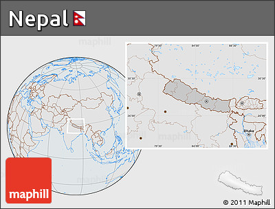 Gray Location Map of Nepal, lighten, semi-desaturated