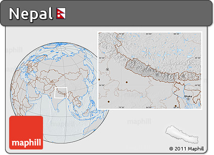 Gray Location Map of Nepal, lighten, semi-desaturated, hill shading