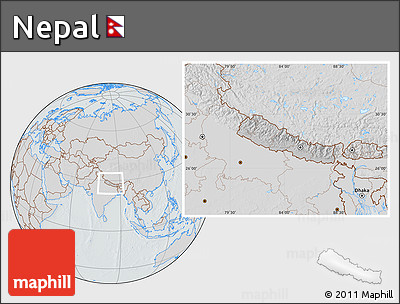 Gray Location Map of Nepal, lighten, semi-desaturated, hill shading