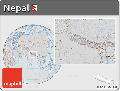 Gray Location Map of Nepal, lighten, semi-desaturated, hill shading