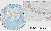 Gray Location Map of Nepal, lighten, semi-desaturated, land only, hill shading