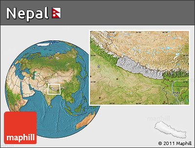 Gray Location Map of Nepal, satellite outside, hill shading