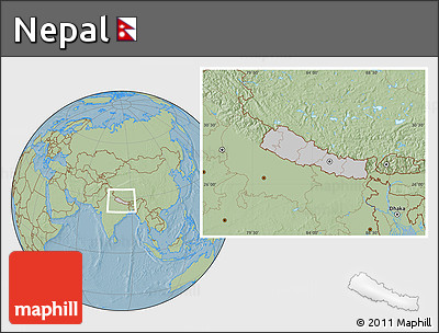 Gray Location Map of Nepal, savanna style outside, hill shading outside