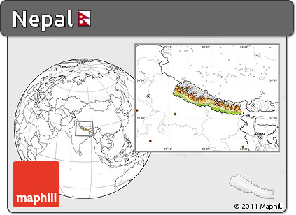 Physical Location Map of Nepal, blank outside