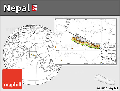 Physical Location Map of Nepal, blank outside