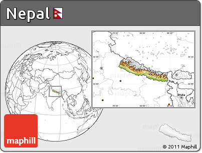 Physical Location Map of Nepal, blank outside