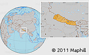 Political Location Map of Nepal, gray outside