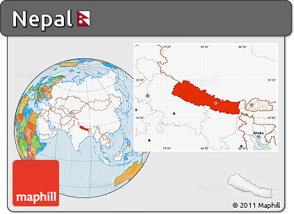 Political Location Map of Nepal, highlighted continent