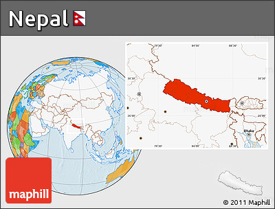 Political Location Map of Nepal, highlighted continent