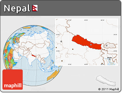 Political Location Map of Nepal, highlighted continent