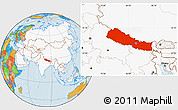 Political Location Map of Nepal, highlighted continent