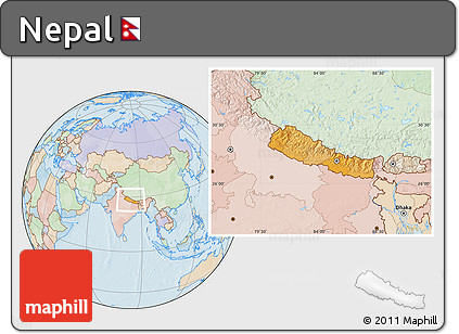 Political Location Map of Nepal, lighten, land only