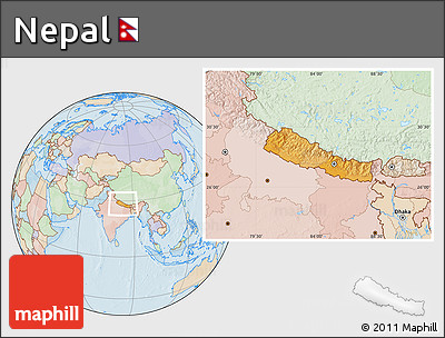Political Location Map of Nepal, lighten, land only